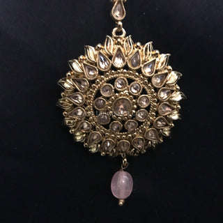 MEHAR Antique Gold Earrings & Tikka - Baby Pink