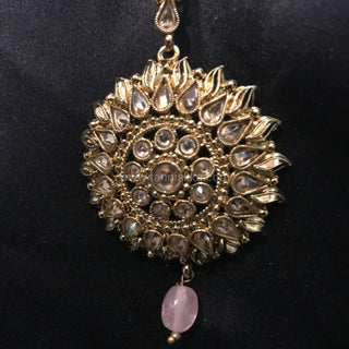 MEHAR Antique Gold Earrings & Tikka - Baby Pink
