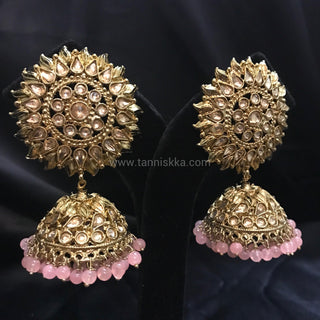 MEHAR Antique Gold Earrings & Tikka - Baby Pink