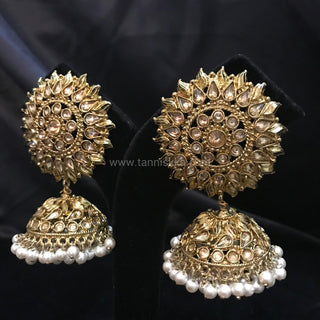 MEHAR Antique Gold Earrings & Tikka - Golden Ivory