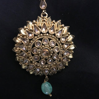 MEHAR Antique Gold Earrings & Tikka - Golden Minty