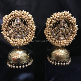 Pearly Antique Gold Jhumki - Golden