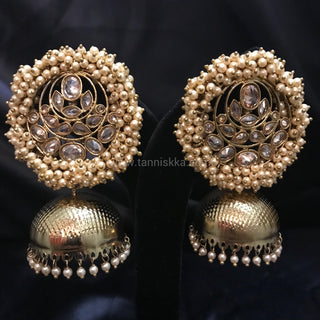 Pearly Antique Gold Jhumki - Golden