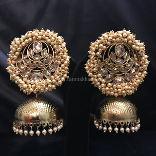Pearly Antique Gold Jhumki - Golden