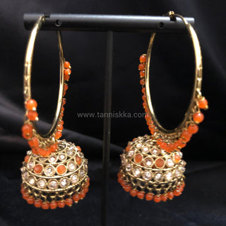 ADITI Antique Gold Jhumki - Orange
