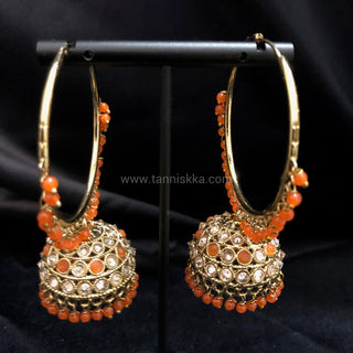 ADITI Antique Gold Jhumki - Orange