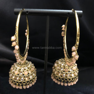 ADITI Antique Gold Jhumki - Light Peach
