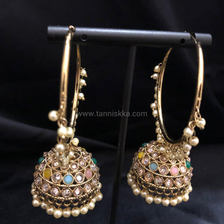 ADITI Antique Gold Jhumki - Multi