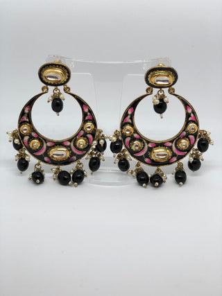 REGAL Meenakari Kundan Earrings - Black