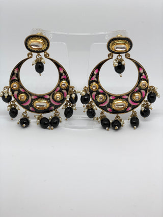 REGAL Meenakari Kundan Earrings - Black