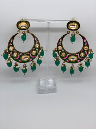 REGAL Meenakari Kundan Earrings - Emerald Green