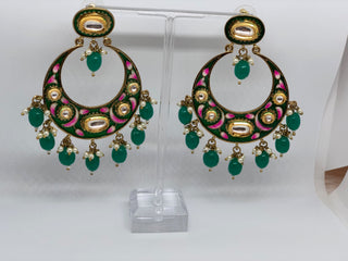 REGAL Meenakari Kundan Earrings - Emerald Green