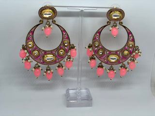REGAL Meenakari Kundan Earrings - Pink