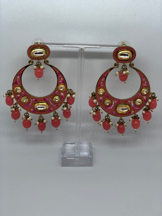 REGAL Meenakari Kundan Earrings - Warm Pink