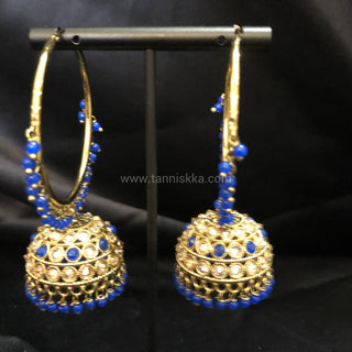 ADITI Antique Gold Jhumki - Royal Blue