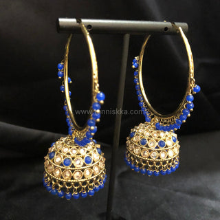 ADITI Antique Gold Jhumki - Royal Blue