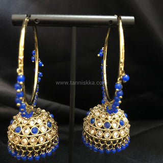 ADITI Antique Gold Jhumki - Royal Blue
