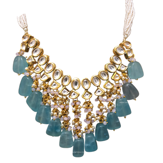 MISHA Kundan Necklace Set (Sky Blue, Baby Pink Combo)