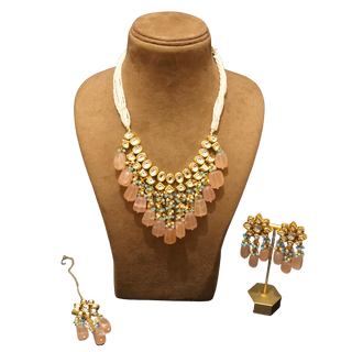 MISHA Kundan Necklace Set (Peach, Sky Blue Combo)