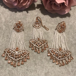 American Diamond Style Earring & Tikka Set - Rose Gold