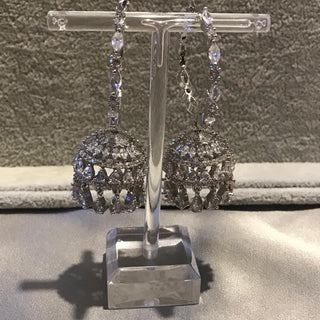 American Diamond Style Statement Earrings - Silver