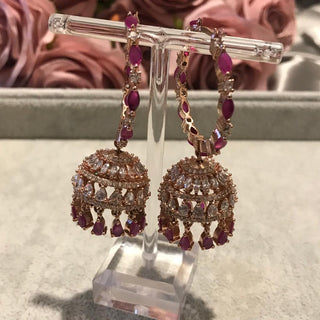 American Diamond Style Statement Earrings - Hot Pink / Rose Gold
