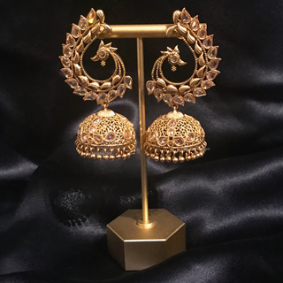 TANISHQ Designer Antique Gold Earrings - Golden