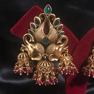 TANISHQ Designer Elephant (Hati) Antique Gold Earrings - Multi