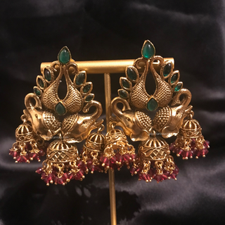 TANISHQ Designer Elephant (Hati) Antique Gold Earrings - Multi