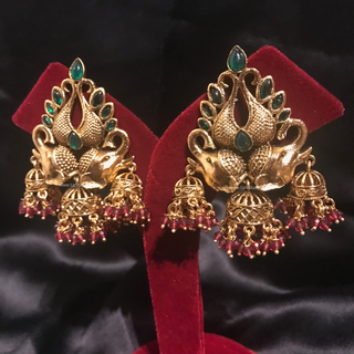 TANISHQ Designer Elephant (Hati) Antique Gold Earrings - Multi