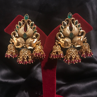 TANISHQ Designer Elephant (Hati) Antique Gold Earrings - Multi