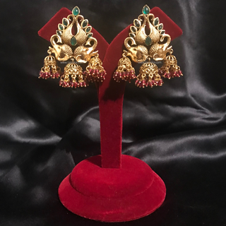 TANISHQ Designer Elephant (Hati) Antique Gold Earrings - Multi