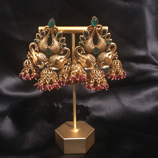 TANISHQ Designer Elephant (Hati) Antique Gold Earrings - Multi