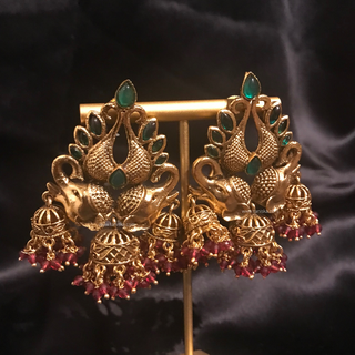 TANISHQ Designer Elephant (Hati) Antique Gold Earrings - Multi