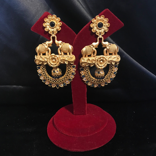 TANISHQ Designer Elephant (Hati) Antique Gold Earrings - Blackish Navy