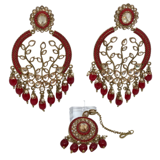 ALIA Designer Earring & Tikka Set - Ruby Red