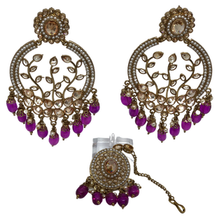 ALIA Designer Earring & Tikka Set - Purple