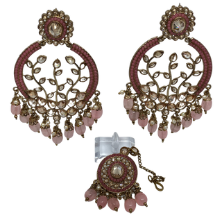 ALIA Designer Earring & Tikka Set - Baby Pink