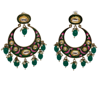 REGAL Meenakari Kundan Earrings - Emerald Green