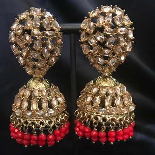 SHEETAL Antique Gold Jhumki's - Red
