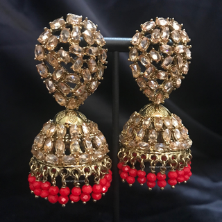 SHEETAL Antique Gold Jhumki's - Red