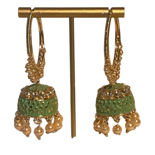 ISHIKA Meenakari (Hand Painted) Jhumki - Mint