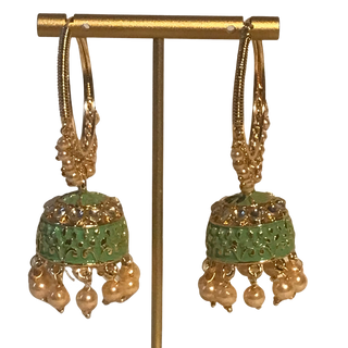 ISHIKA Meenakari (Hand Painted) Jhumki - Mint