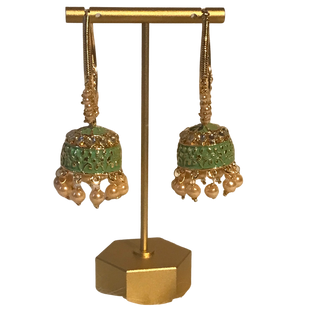 ISHIKA Meenakari (Hand Painted) Jhumki - Mint