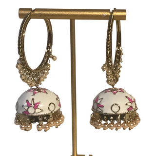 MEERA Meenakari (Hand Painted) Jhumki - White