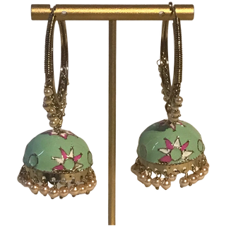 MEERA Meenakari (Hand Painted) Jhumki - Mint