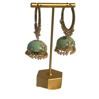 MEERA Meenakari (Hand Painted) Jhumki - Mint