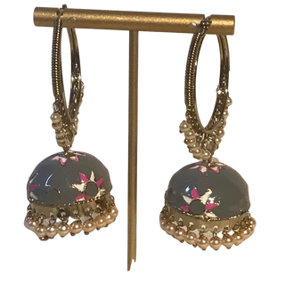 MEERA Meenakari (Hand Painted) Jhumki - Grey