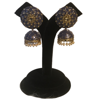 DEEPIKA Meenakari (Hand Painted) Jhumki - Bluish Grey