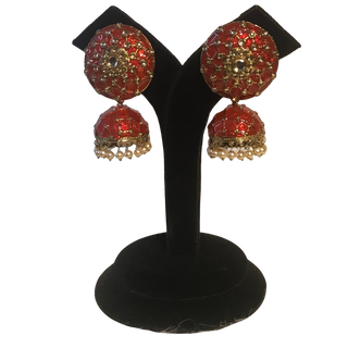 DEEPIKA Meenakari (Hand Painted) Jhumki - Ruby Red